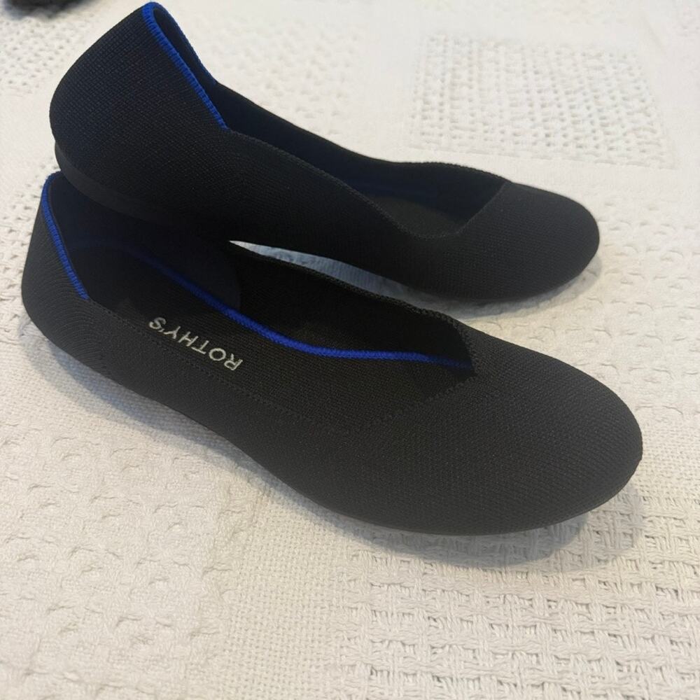 Rothy's Black Knit Flats with Blue Trim - Picture 10 of 10